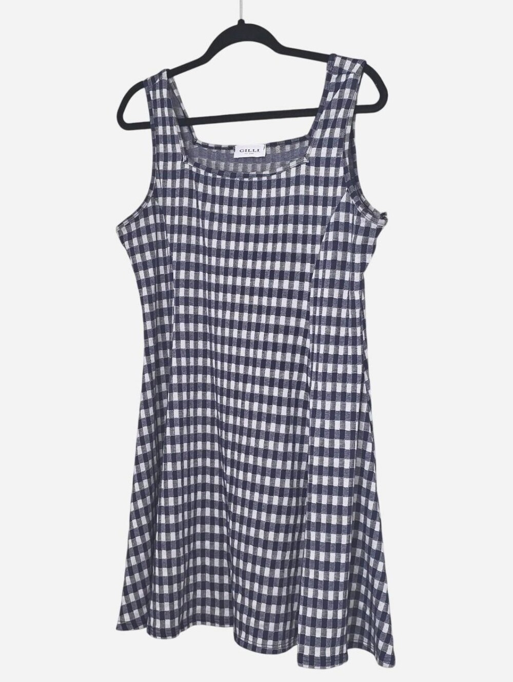 Navy and White Gingham Sleeveless Fit-and-Flare Dress